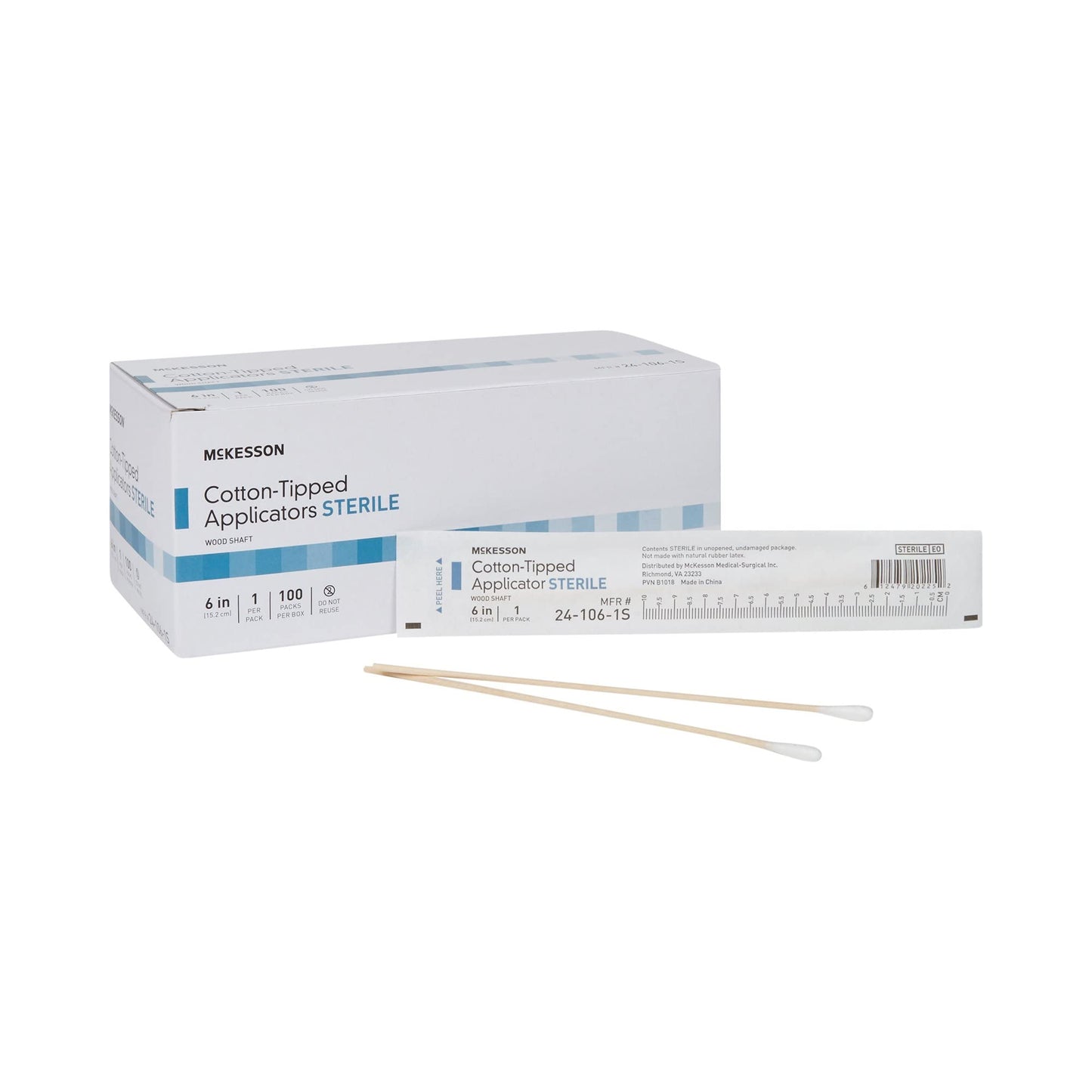 Mckesson Cotton-Tipped Applicator Swabstick, Sterile, Wood Shaft, 6 In, 100 Count, 1 Pack