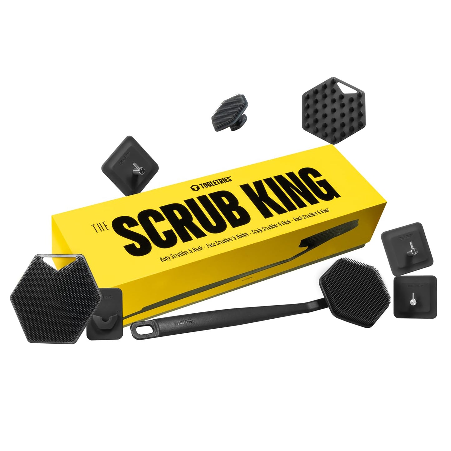 Tooletries - The Scrub King - Men'S Silicone Body And Face Scrubber Set - Back Scrubber For Shower, Body Scrubbers, Storage Hook