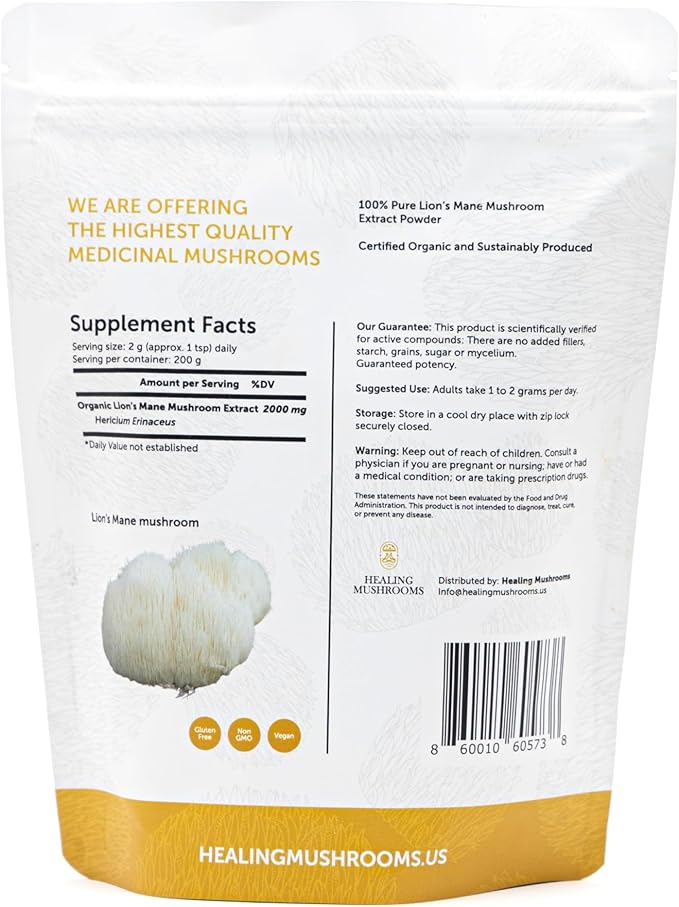 Lion’s Mane Extract Powder, Brain Superfood for Clarity, Memory & Focus - 200 Gram