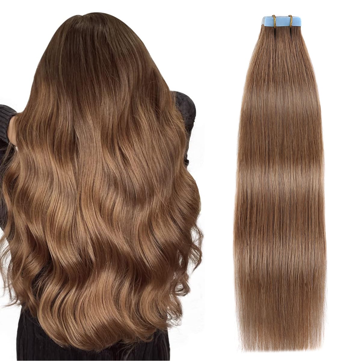 Suyya Tape In Hair Extensions Human Hair Chestnut Brown 100% Remy Human Hair 20 Inches 20Pcs 50G/Pack Straight Seamless Skin Wef