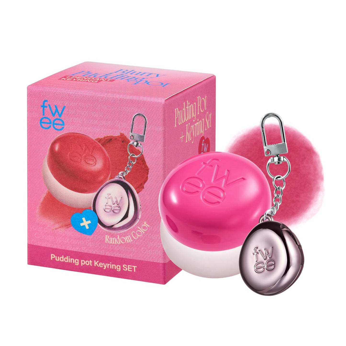fwee Blurry Pudding Pot + Keychain SET | Airbrushed Blush & Lip, Buildable Pigment, Long-lasting, Lightweight, Easy to Blend, Natural Soft Matte Finish Makeup – Crush (Vivid Pink) | 0.17 oz