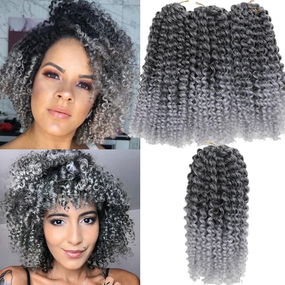 Sharopul Kinky Curl Short Hair Style 8Inch Afro Kinky Twist Hair 3little pcs silver gray color Soft Synthetic Crochet Braiding H