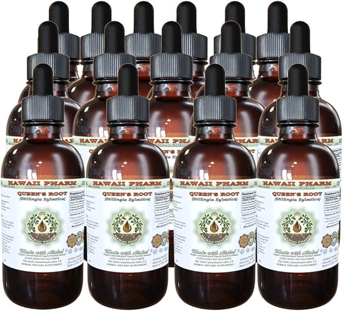 Queen's Root Alcohol-Free Liquid Extract, Queen's Root (Stillingia Sylvatica) Dried Root Glycerite Natural Herbal Supplement, Hawaii Pharm, USA 15x4 fl.oz