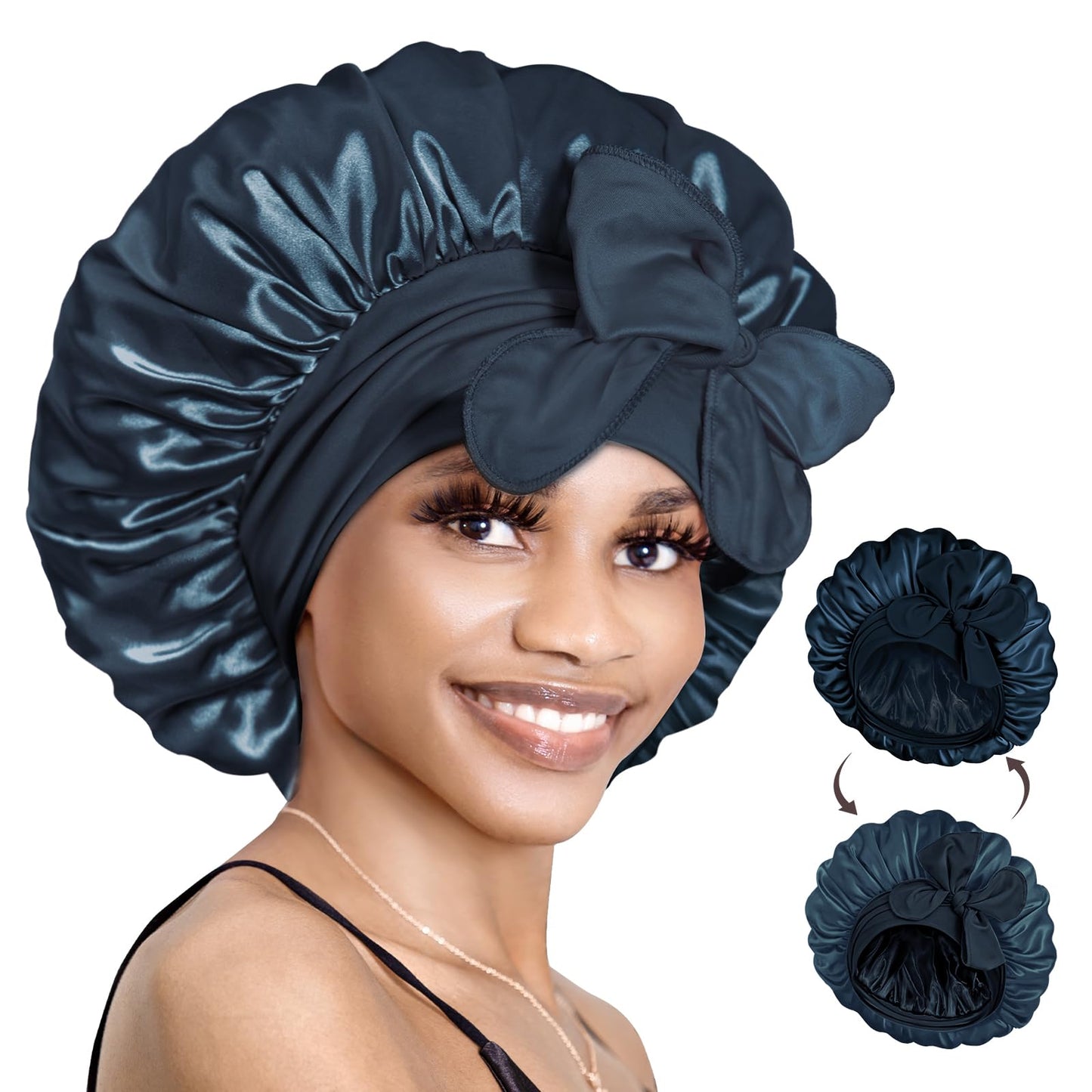 BONNET QUEEN Silk Bonnet for Sleeping Women Hair Bonnet Double Layer Satin Bonnet Tie Bonnet Sleep Satin Hair Wrap Night Cap For