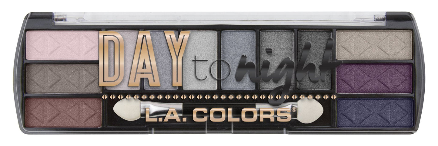 L.A. Colors Day To Night 12 Color Eyeshadow Palette, Evening, 0.28 Oz., Powder