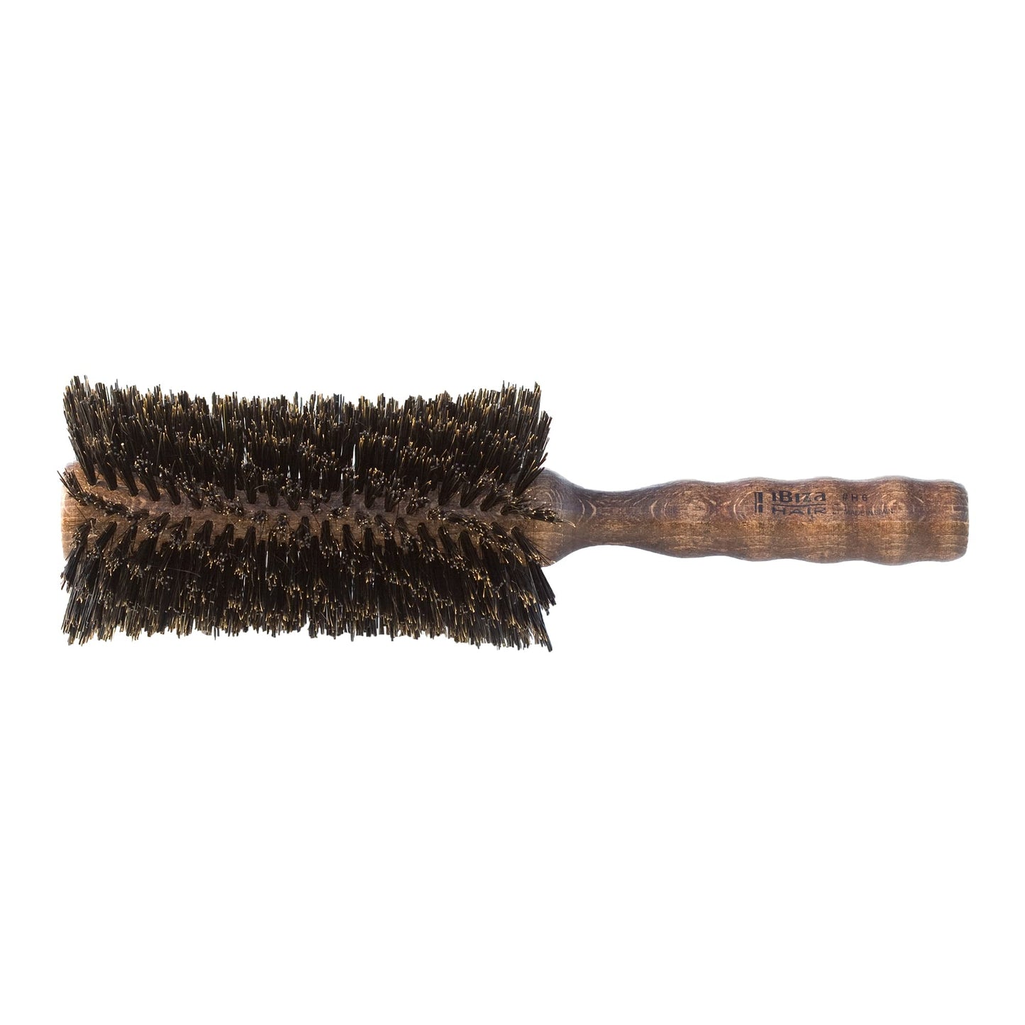 Ibiza Hair Professional Boar Hair Round Brush (H6, 80mm) Hybrid Swirled Boar/Nylon Bristles & Hardwood Handle, Create Irregular