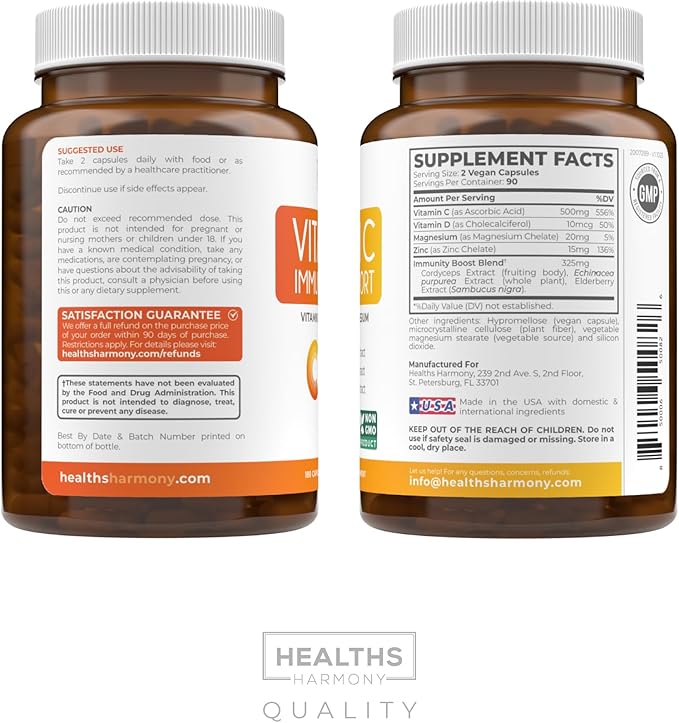 Vitamin C Immune Support Supplement - Immunity Boost Blend with Elderberry Vitamin C and Zinc for Daily & Seasonal Support - Immunity Supplement with Magnesium Zinc Vitamin D (3 Months Supply)