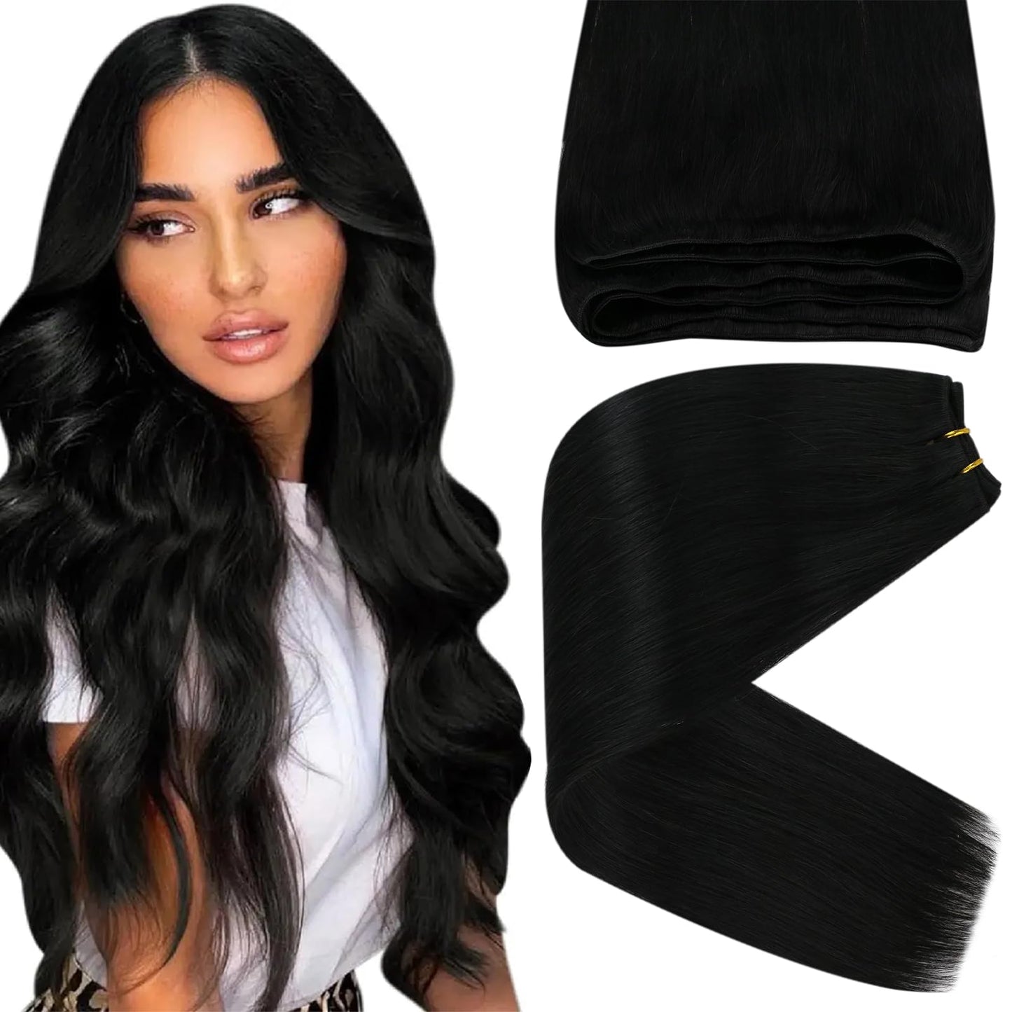 Sunny 135G Sew In Hair Extensions Real Human Hair Jet Black Hair Wefts Human Hair Extensions Sew In Long Hair Extensions Real Hu