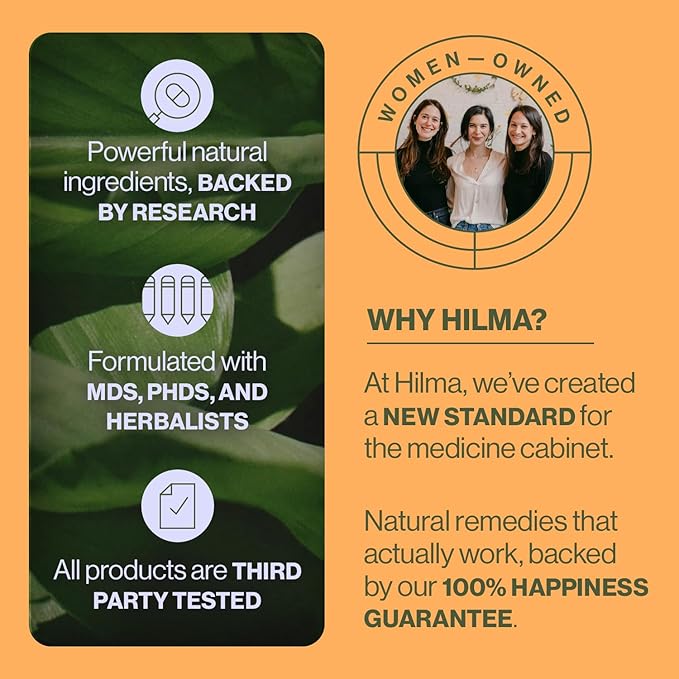 Hilma Sleep Aid Formulated with Magnesium & L-Theanine, Natural Sleep Aids for Adults to Help You Fall Asleep and Stay Asleep Melatonin-Free, Non-Drowsy Next Day Formula, 50 Vegan Capsules