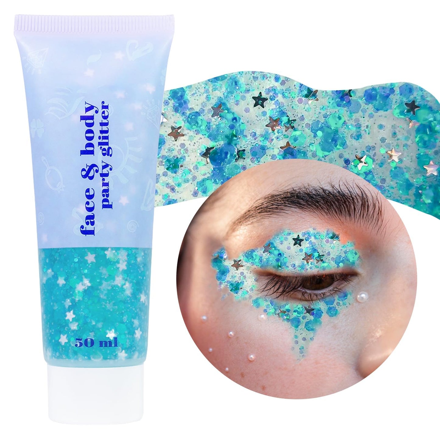 DAGEDA Body Glitter Gel, Face Glitters Body Gel Sequins Shimmer Liquid Eyeshadow, Chunky Glitter for Face Hair Nails, Holographic Cosmetic Laser Powder Festival Glitter Makeup 1.7oz (Lake Blue)