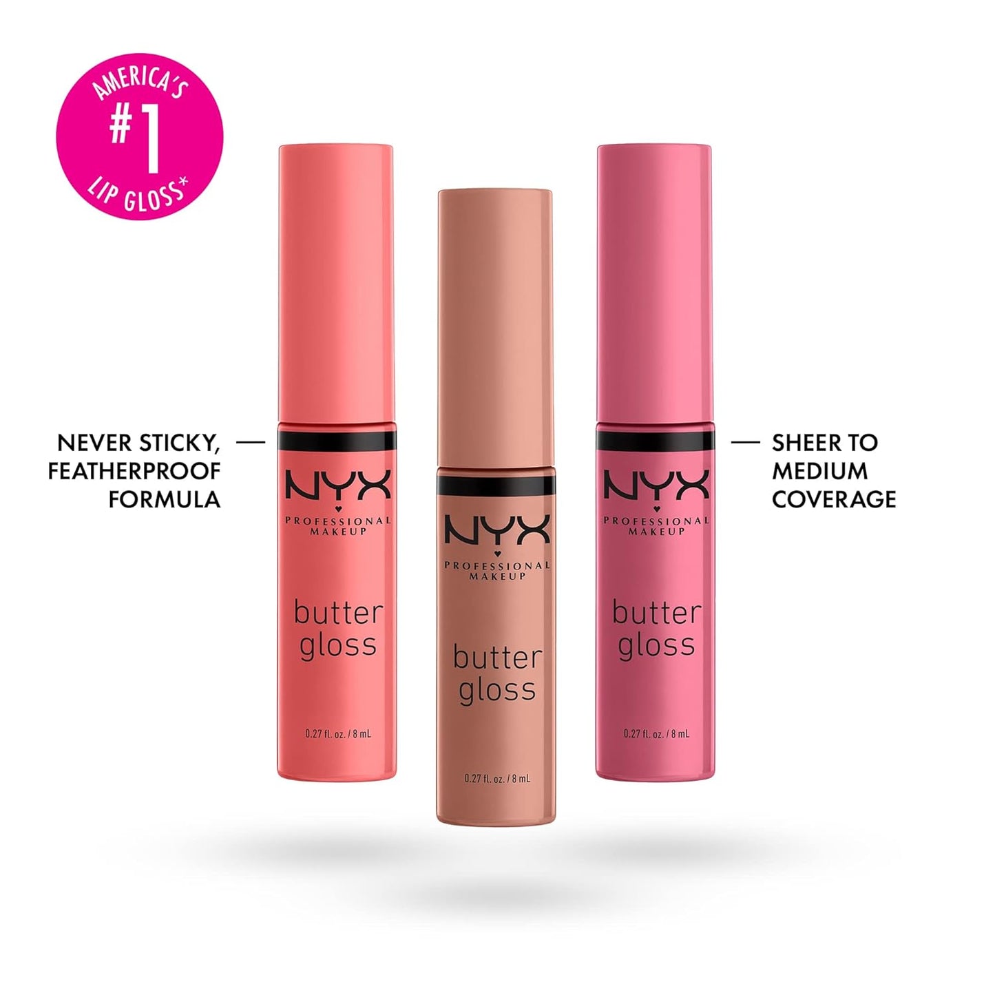 NYX Butter Gloss | Non-Sticky Lip Gloss Set of 3 | Angel Food Cake, Creme Brulee, Madeleine