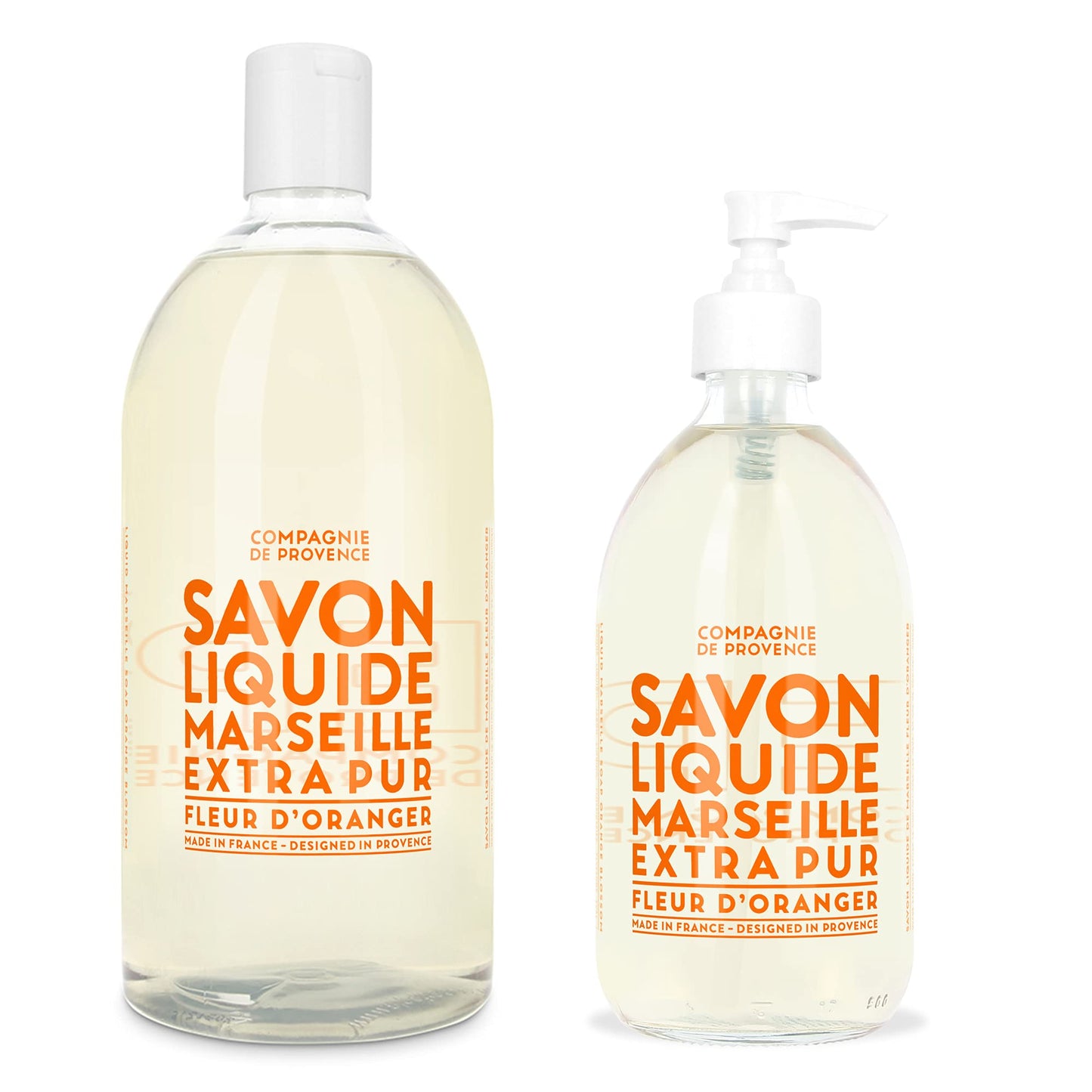 Compagnie De Provence Savon De Marseille Extra Pure Liquid Soap - Orange Blossom - 16.9 Fl Oz Glass Pump Bottle And 33.8 Fl Oz P