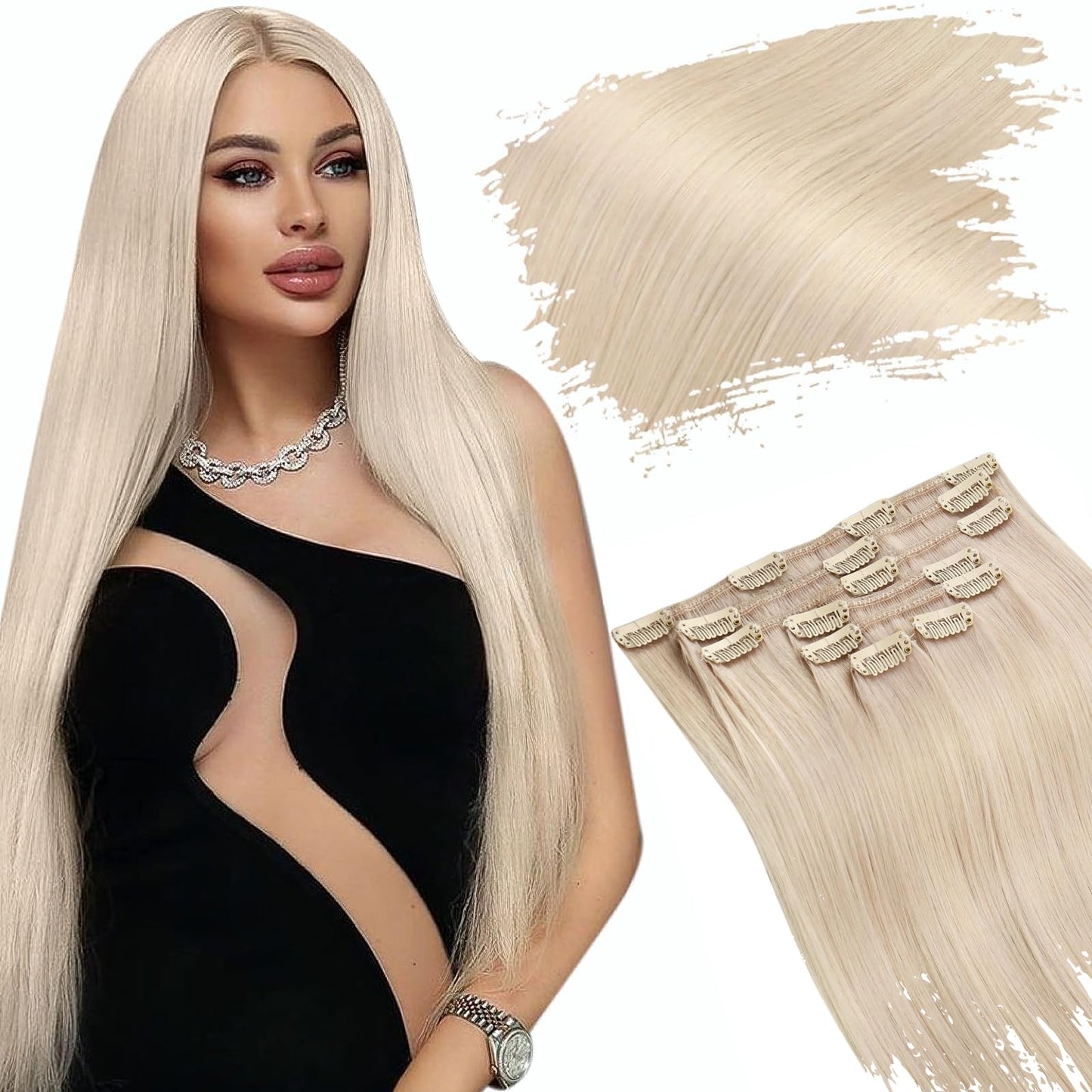 Ugeat Clip In Hair Extensions Human Hair Blonde Remy Hair Extensions Real Human Hair Clip Ins White Blonde Double Weft Human Hai
