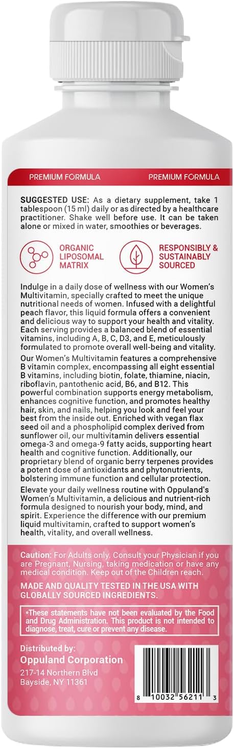 Women's Liquid Multivitamin - Plant-Based Daily Multivitamins - 3000mg Liposomal Matrix - with Biotin, Magnesium, Omega-3 & 9, B Complex, Vitamin A D3 C - 30 Servings - 450 mL