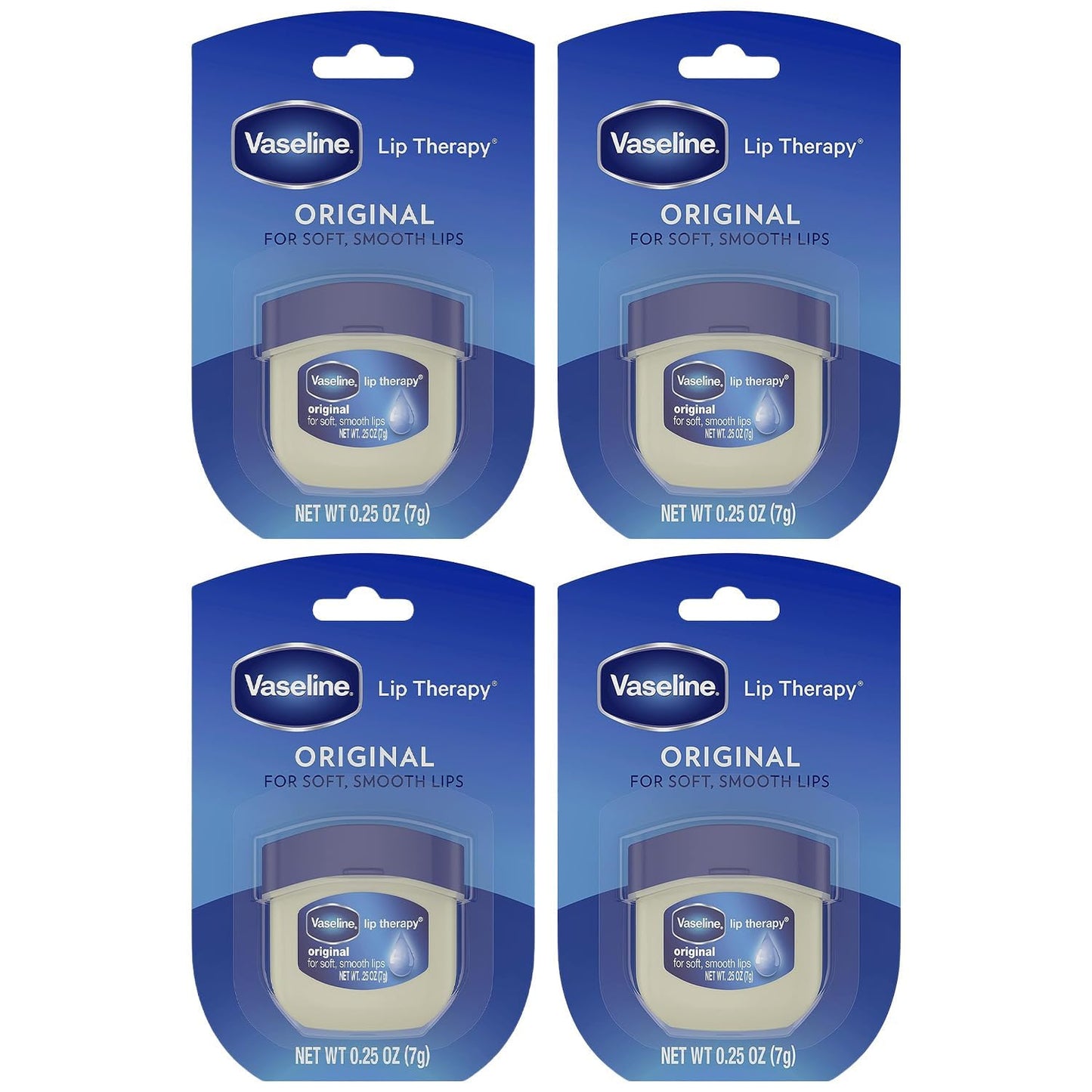 Vaseline Lip Therapy Original 4-Pack - Moisturizing Lip Balm For Very Dry Lips In Mini Jars, 0.16 Oz Ea