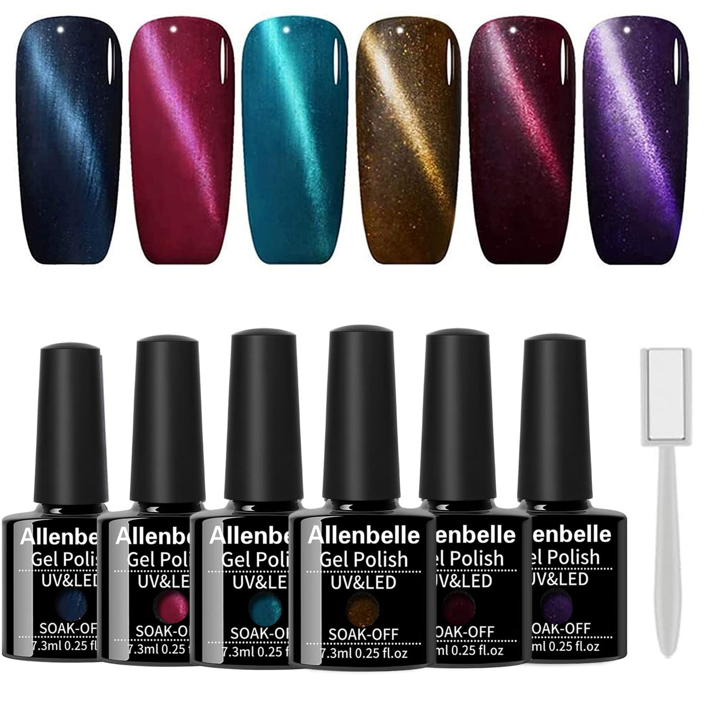 Allenbelle Cat Eye Gel Nail Polish Magnetic Gel Nail Polish Soak Off Uv Led Nail Art Varnish Manicure Gift Set (With Magnetic As