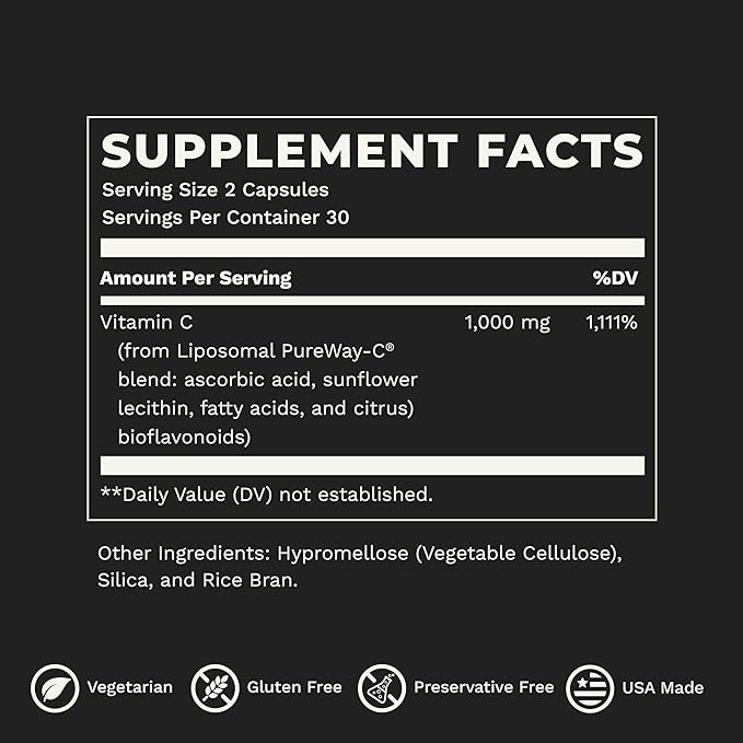 LifeSeasons Essentials Liposomal - Vitamin C Supplement - Supports Skin Heart & Boosts Immunity - Enhances Collagen Production - Antioxidants for Stress Relief - 60 Capsules