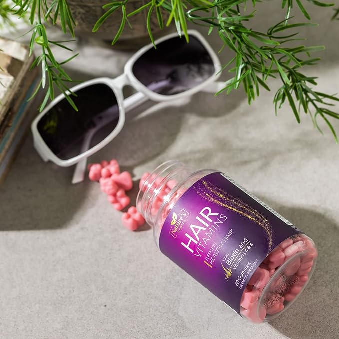 Hair Vitamins Gummies with Biotin 5000 mcg Vitamin E & C Support Hair Growth Gummy, Premium Vegetarian Non-GMO, for Stronger, Beautiful Hair, Skin & Nails, Biotin Gummies Supplement - 60 Gummy Bears