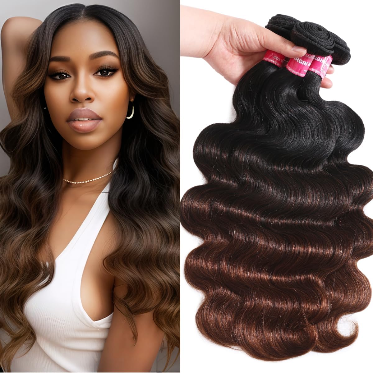Unice Chestnut Brown Ombre Body Wave Human Hair Weave 3 Bundles 12 14 16 Inch Brazilian Remy Human Hair Wavy Sew In Human Hair E