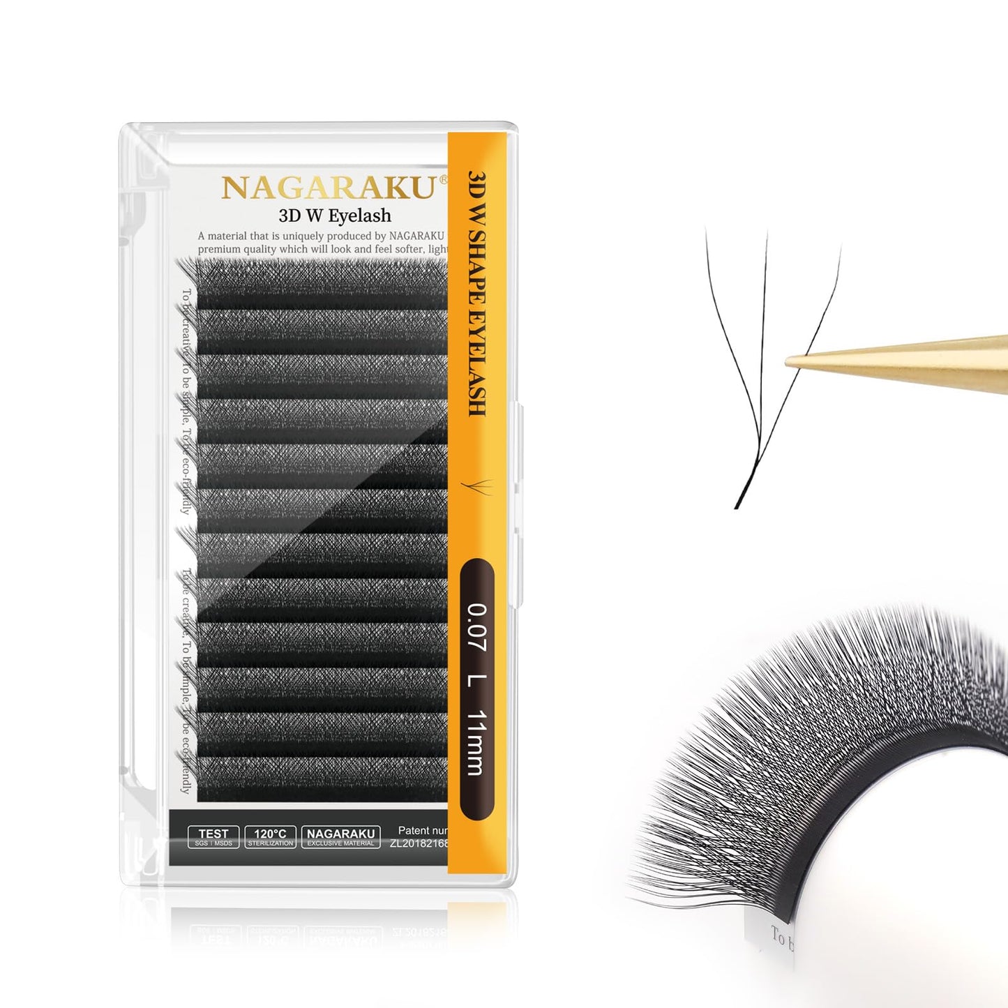 Nagaraku 3D W Shape Eyelash Extension Supplies Natural Soft Volume 0.07Mm L Curl 11Mm Premade Fans Faux Mink Matte Black Cluster