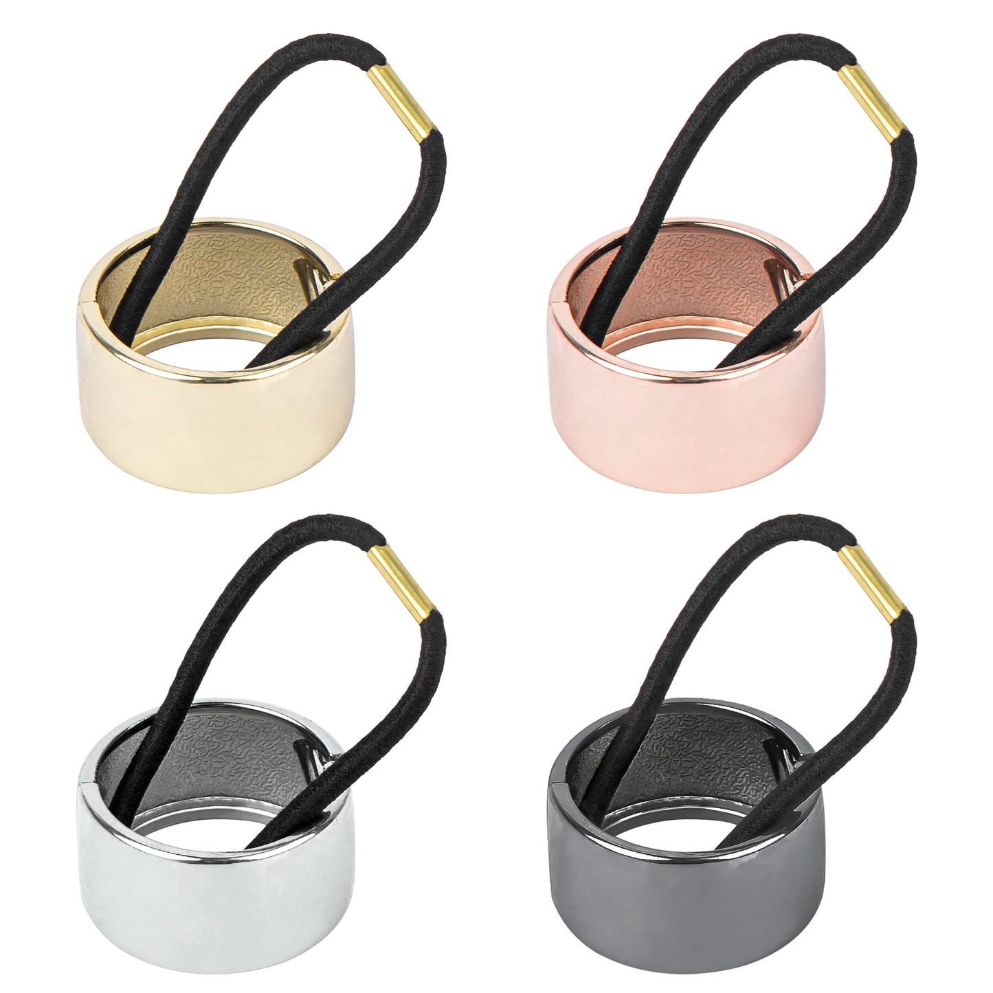 Auear, Brushed Metal Expandable Hair Cuff Ponytail Holder Elastic Hair Tie Cuff For Women Girls Hair Rings Set (4 Pack, Style 1)