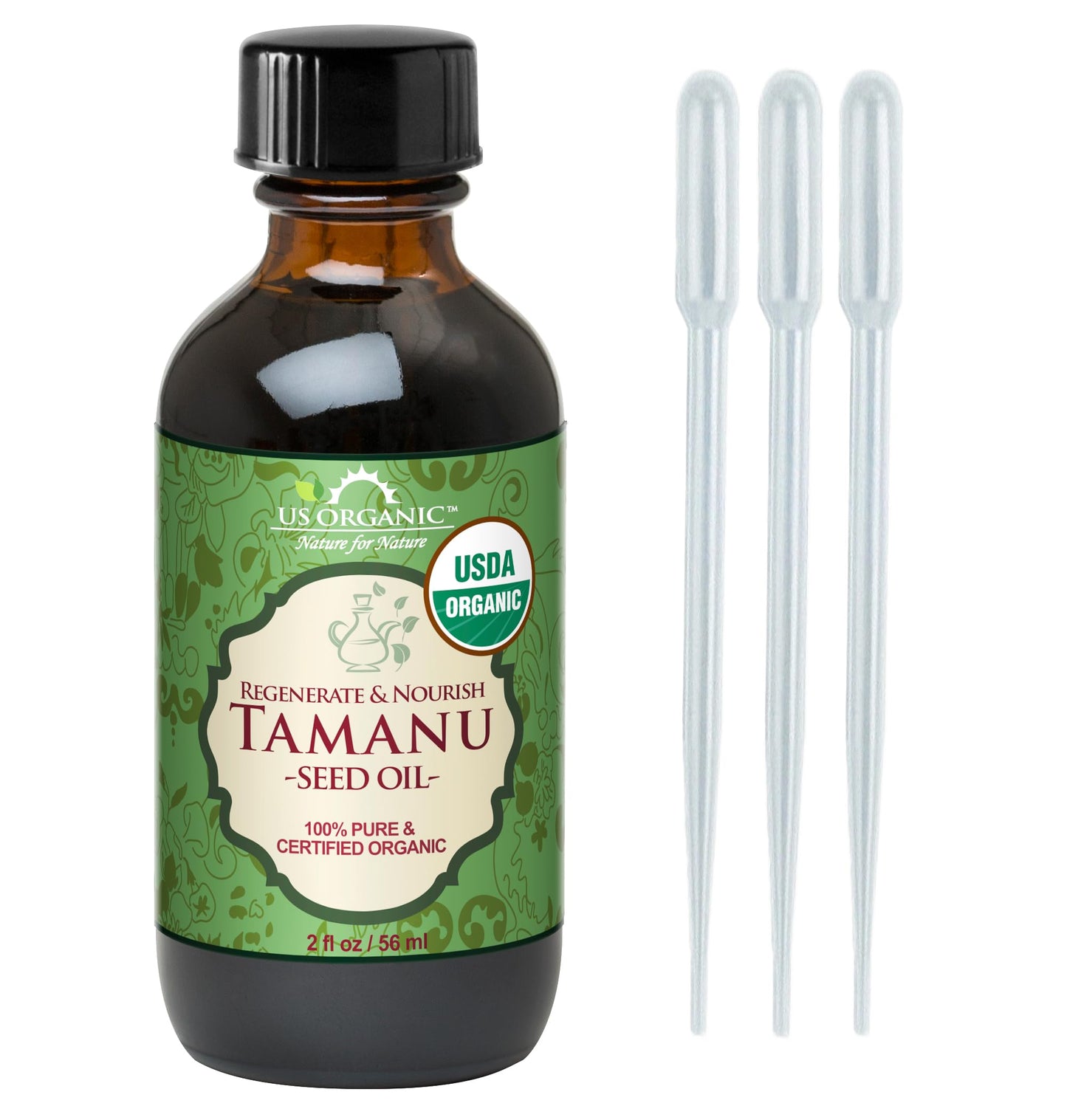 US Organic Tamanu Oil, USDA Certified Organic, 100% Pure Virgin Cold Pressed Unrefined, Dark Green Color, Sourced from Southeast