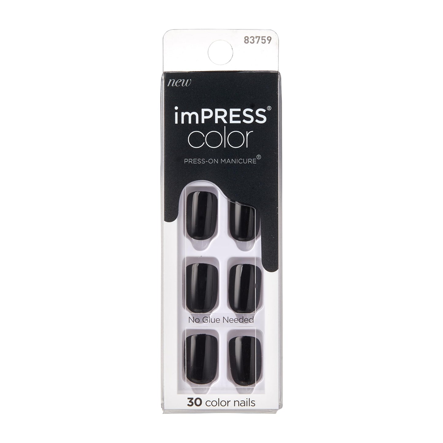 KISS imPRESS No Glue Mani Press On Nails, Color, 'All Black', Black, Short Size, Squoval Shape, Includes 30 Nails, Prep Pad, Ins