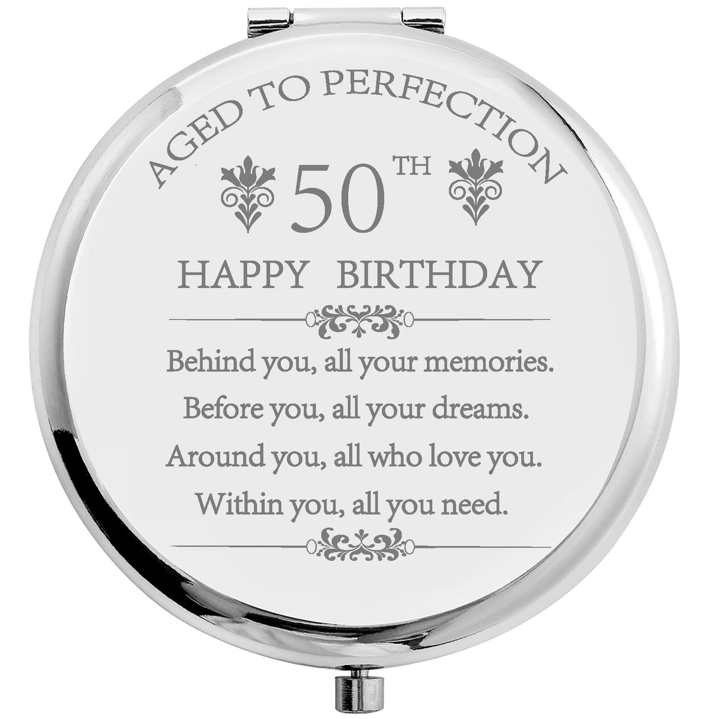 Cofoza 1973 50Th Birthday Gifts For Woman Mom Wife Stainless Steel Compact Pocket Travel Makeup Mirror Inspiration Present Behin