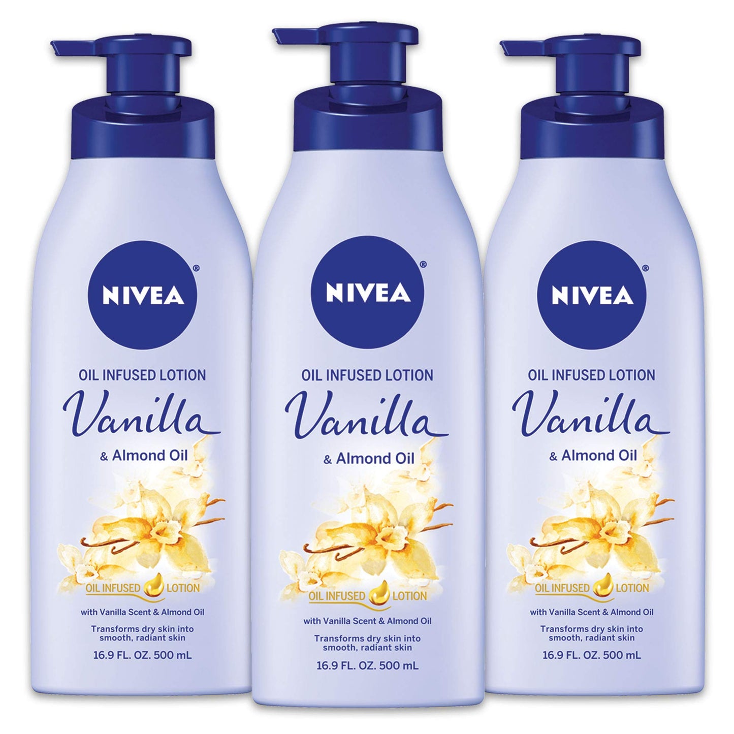 Nivea Vanilla And Almond Oil Infused Body Lotion, 50.7 Fl Oz, Pack Of 3
