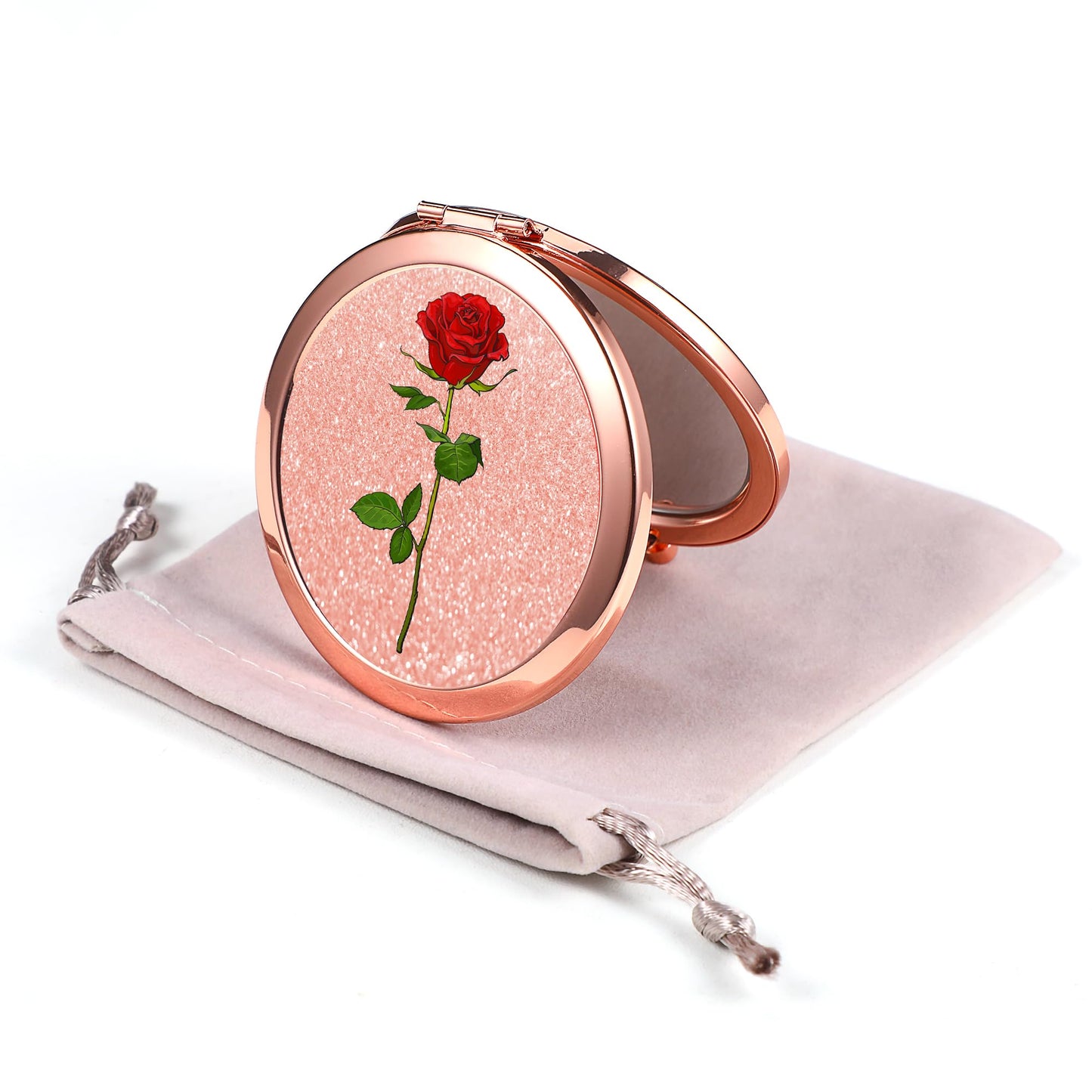 Dynippy Compact Mirror Rose Gold Makeup Mirror Folding Mini Pocket Mirror Portable Hand Mirror Double-Sided 2 X 1X Magnification