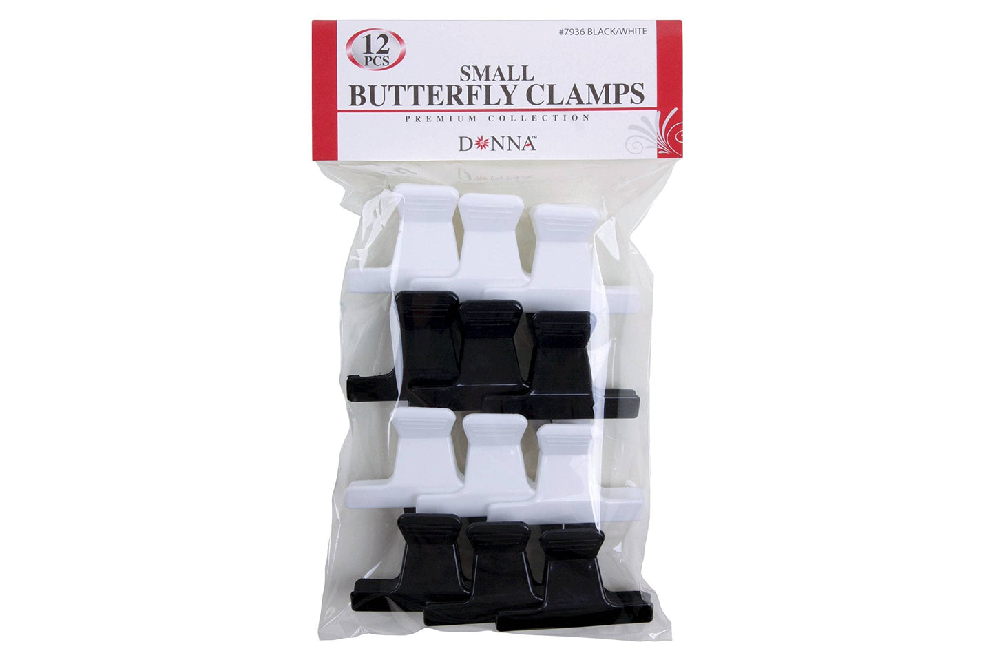 Donna Collection Butterfly Clamps, Small, Black & White, 12 Count