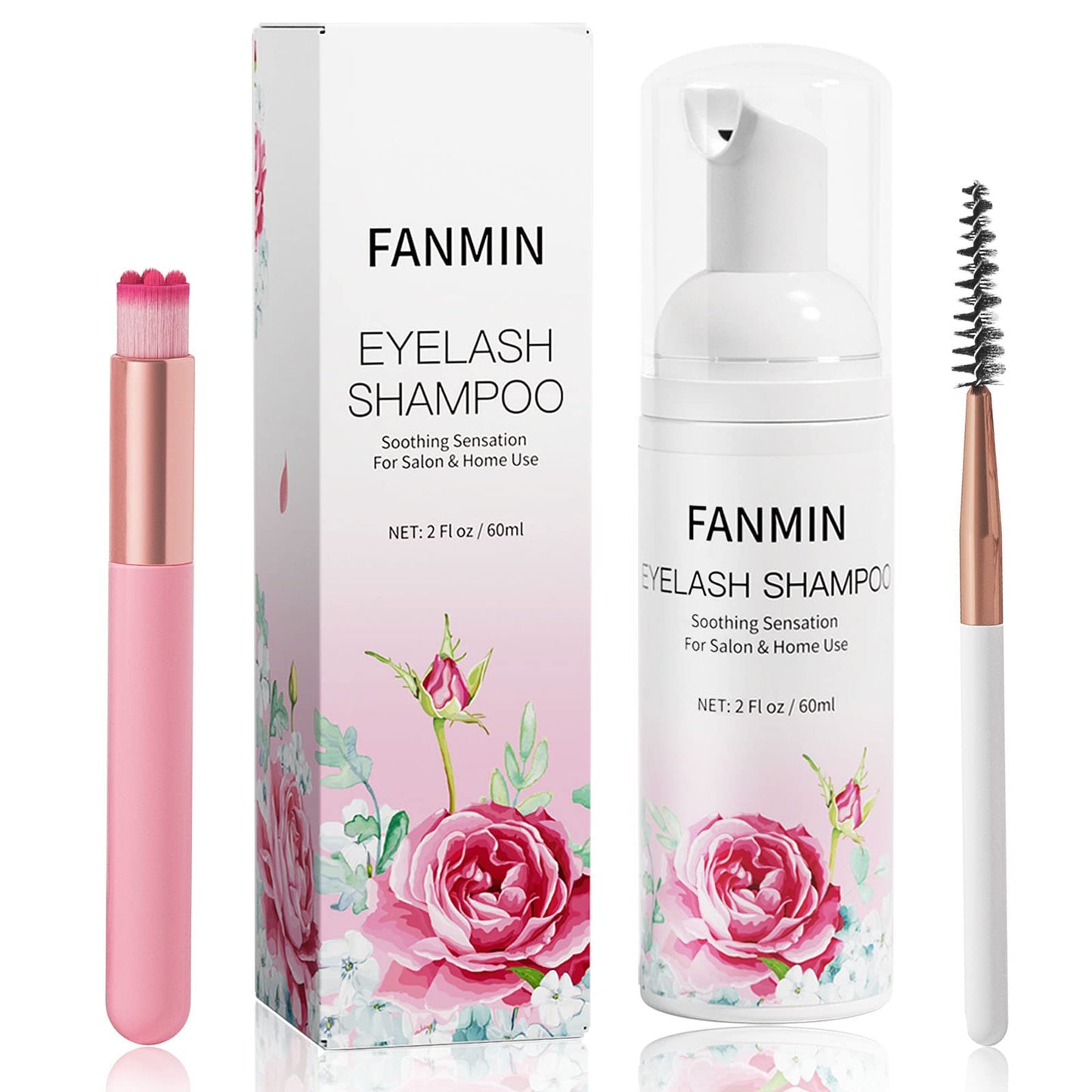 Eyelash Extension Cleanser 60Ml +Mascara Wand+ Brush Eyelid Foaming Cleanser,Eyelash Wash And Lash Bath For Extensions,Paraben &
