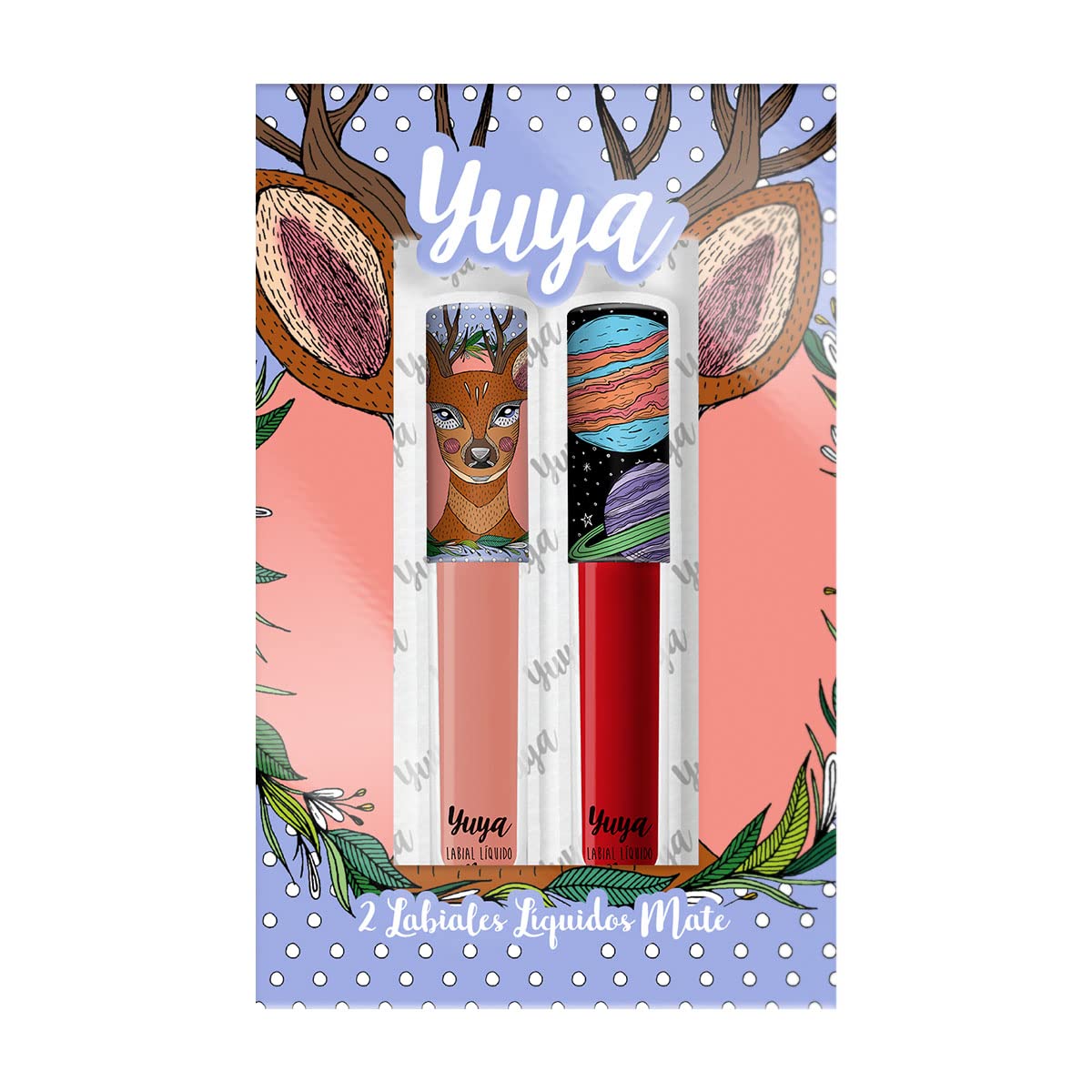 Yuya Cosmetics Republics Set Of 2 ''Bonita'' Liquid Lipsticks With Exclusive Distinctive Design On Cap, Sleek Matte Finish, Long