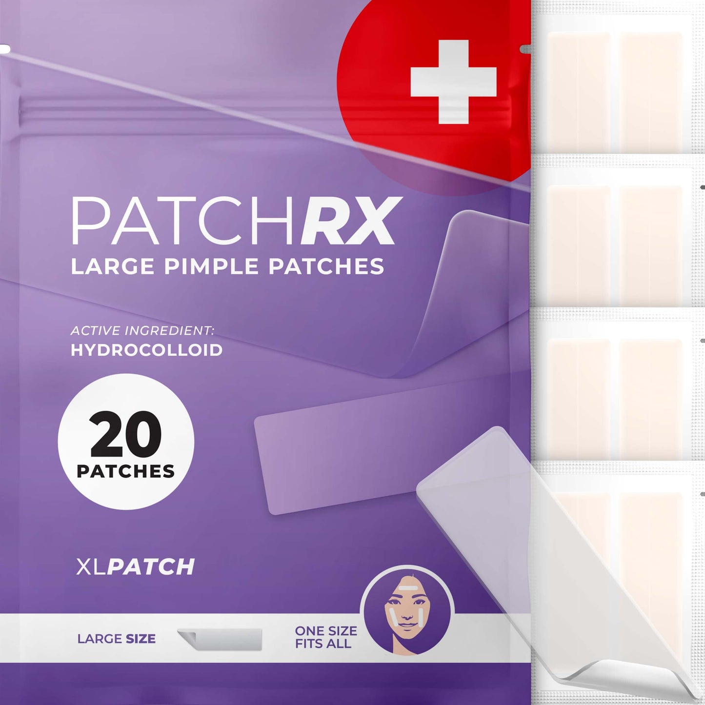 Patchrx Large Pimple Patches For Face (20 Pack), Treat Blemishes Overnight, Pimple Patches Large, Hydrocolloid Acne Patches, Hyd