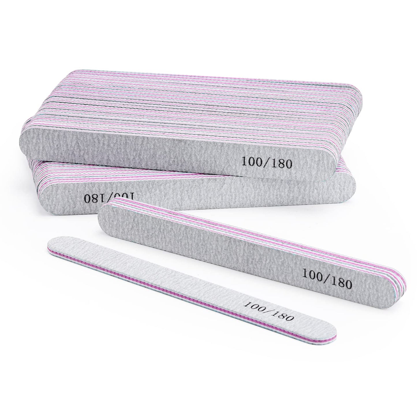 Btyms 50Pcs Nail Files For Acrylic Nails 100/180 Grit, Reusable Buffering Files Double Sided Emery Boards For Nails