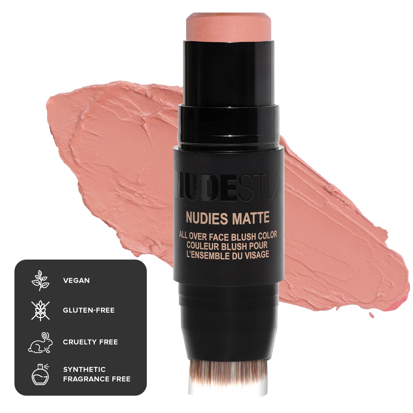 Nudestix Nudies Matte Cream Blush Stick 3-in-1 All Over Face Color - Blush Stick for Cheeks Eyes and Lips - Cream Blush for Cheeks w/Blending Brush (Bare Back)