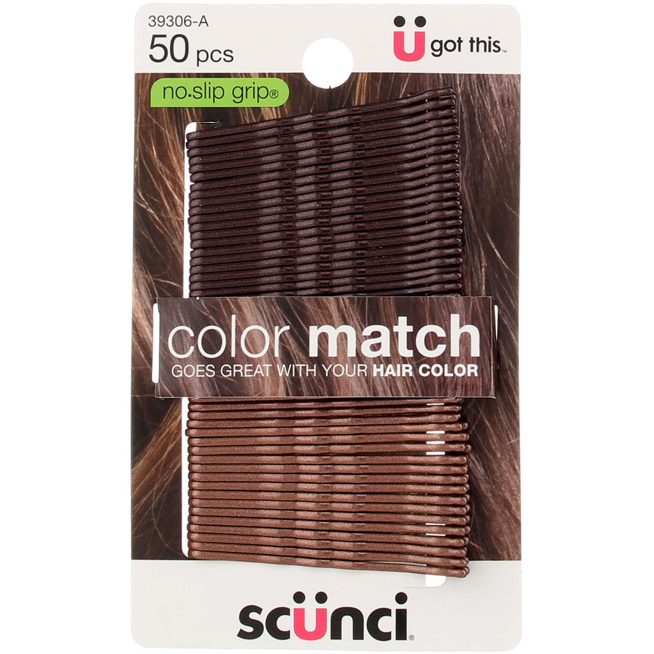 Scunci No Grip Color Pins, Brunette, 1.28 Ounce