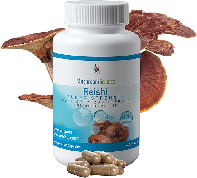 Reishi Mushroom Capsules, Super Strength Full Spectrum Extract, Natural Mushroom Supplement for Adults, Hot Water Extracted Mushrooms, Health Support, Vegetarian, 400MG, 90 CT