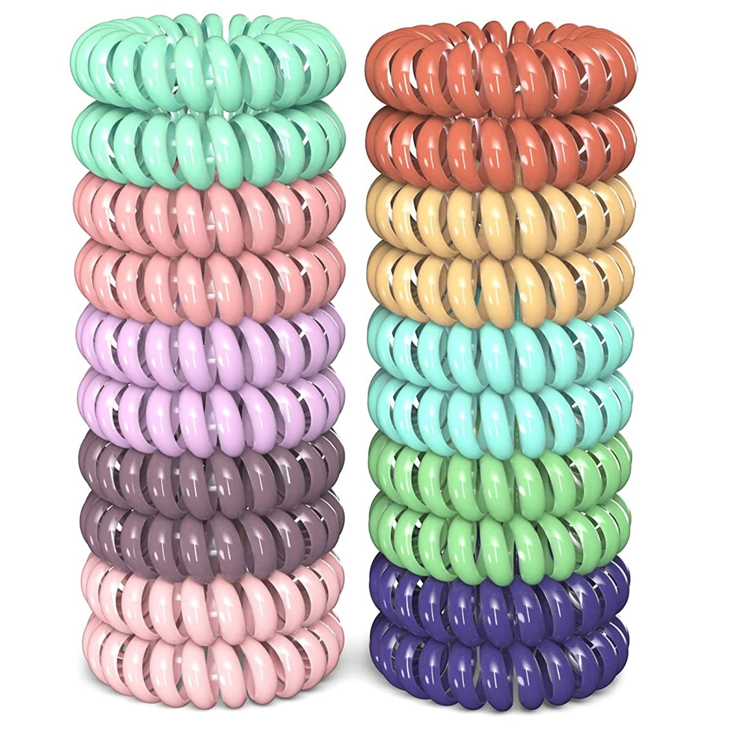 Teqifu 20 Pack Hair Elastics, No Crease Spiral Hair Ties Hair Bands Multi Color Waterproof Phone Cord Hair Scrunchies Hair Coils