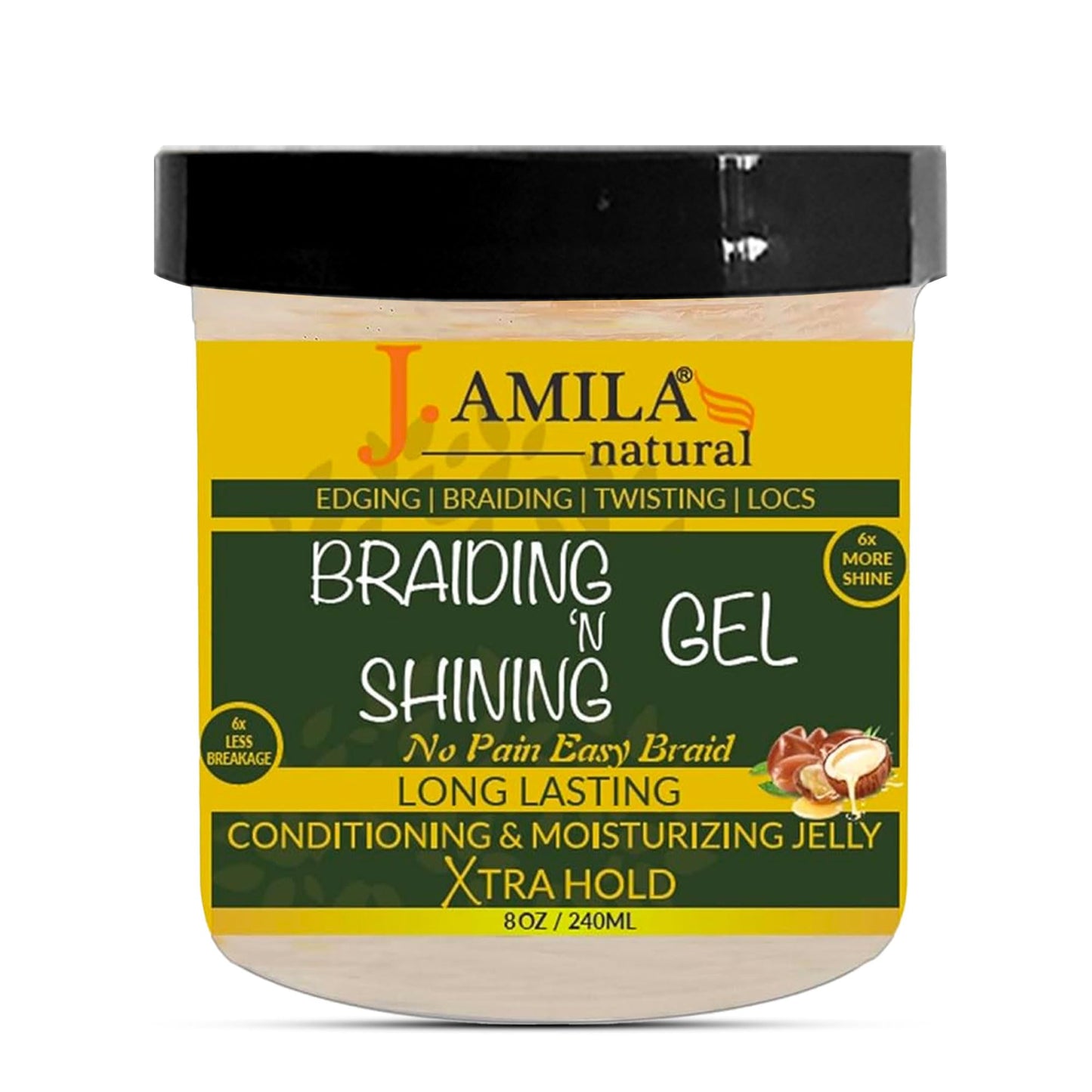 J. Amila Natural Award Winning Brading N Shining Gel Long Lasting Conditioning & Moisturizing Jelly Extra Hold 8Oz