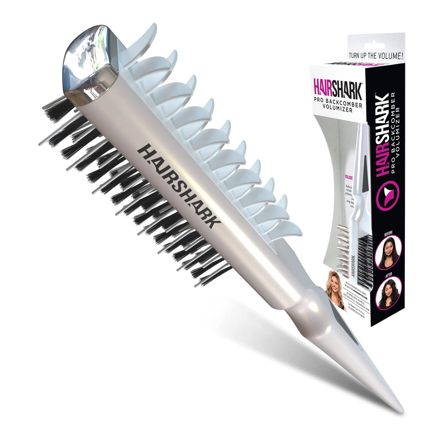 HAIRSHARK 3-in-1 Volume Hair Brush, Two-Sided Backcombing/Scalp Brush w/Boar and Polymer Bristles, Easy To Use Styling Comb for