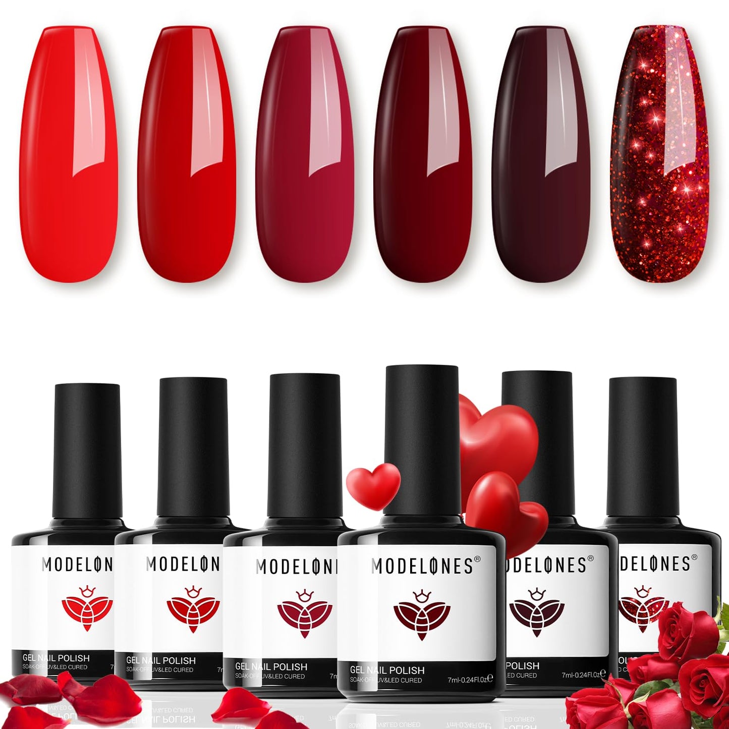 Modelones Gel Nail Polish Kit -6 Colors Red Gel Polish Set Burgundy Glitter Sparkle Bloody Soak Off Gel Nail Kit Manicure Diy Na