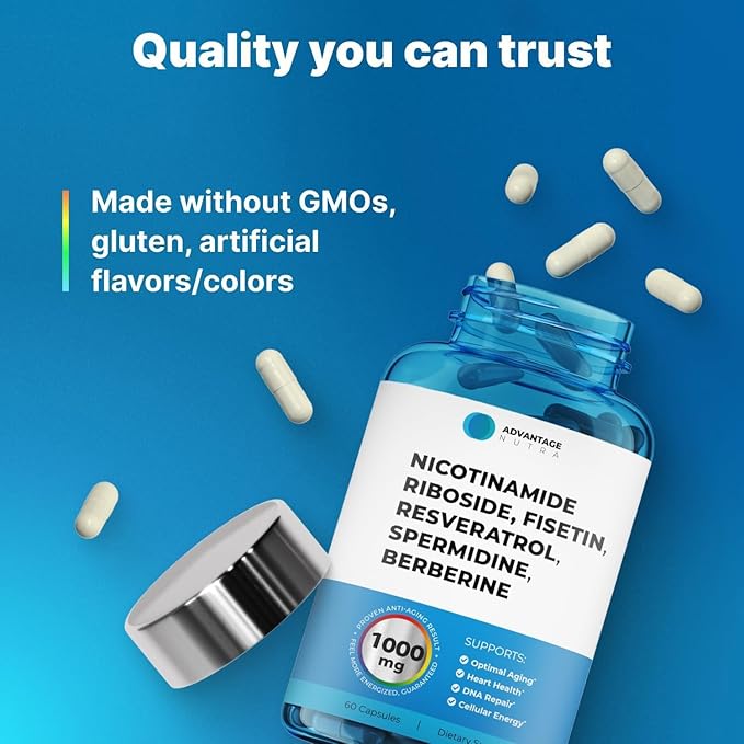 NMN Supplement Alternative - Liposomal Nicotinamide Riboside, Fisetin, Resveratrol, Spermidine, Berberine - High Purity NAD Supplement for Anti Aging, Heart 60 Capsules