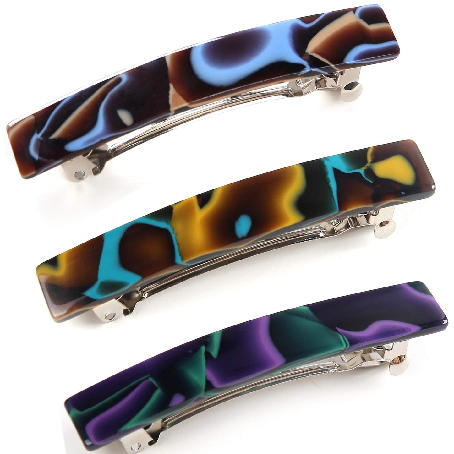 3 Pcs Womens Hair Barrettes Tortoise Cellulose Acetate Barrettes Small French Barrettes Automatic Hair Clips