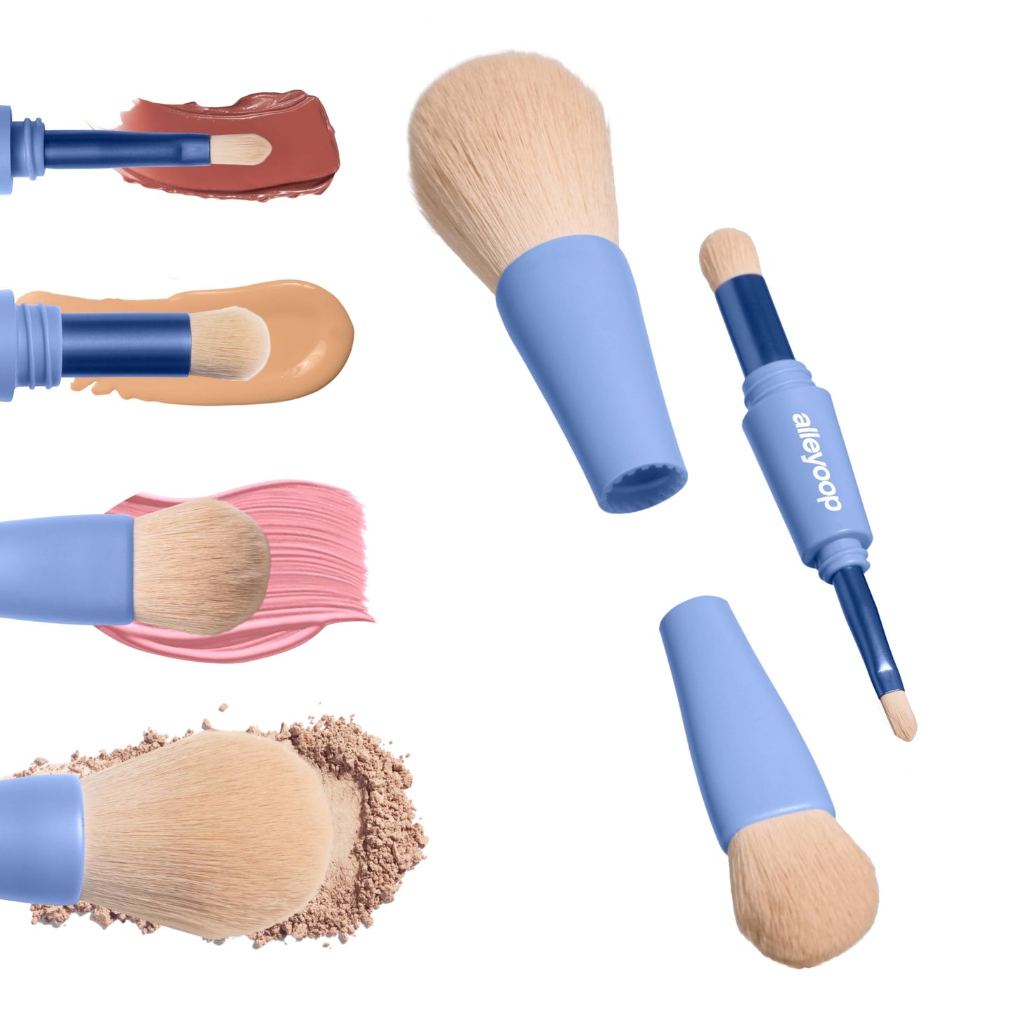 Alleyoop Overachiever 4-In-1 Makeup Brush - Powder Brush, Multi-Use Small Blending Brush, Precision Brush & Complexion Brush - V