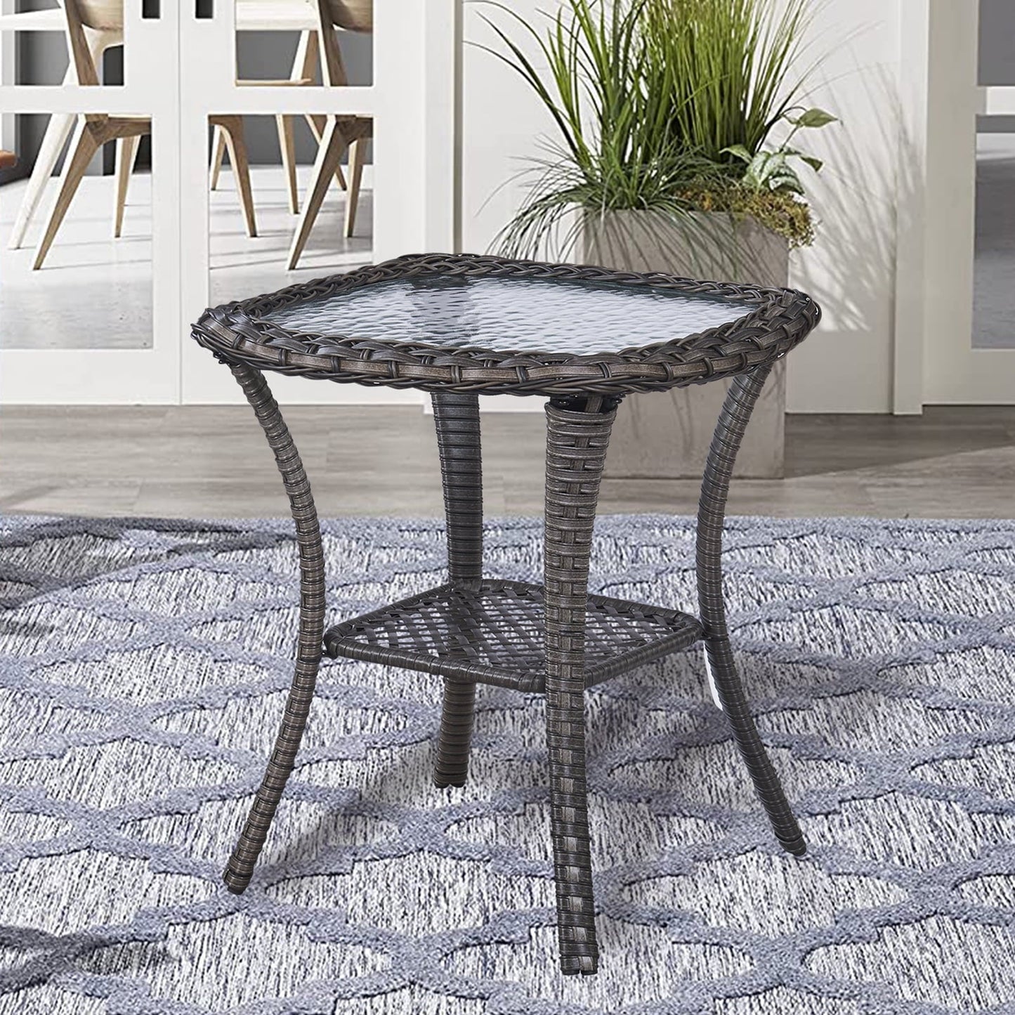OPOHORO Outdoor Wicker Side Table,22x20x20 inch All Weather Rattan Small Patio Table Square End Table for Pool Balcony Deck Porch Lawn Backyard, Brown