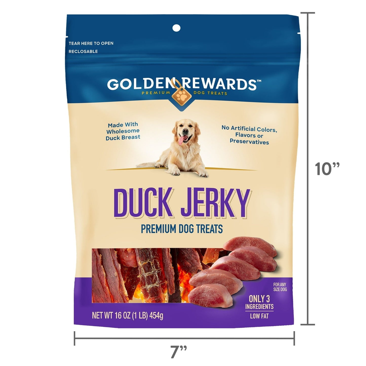 (1 pack) Golden Rewards Duck Jerky Premium Dog Treats, 16 oz