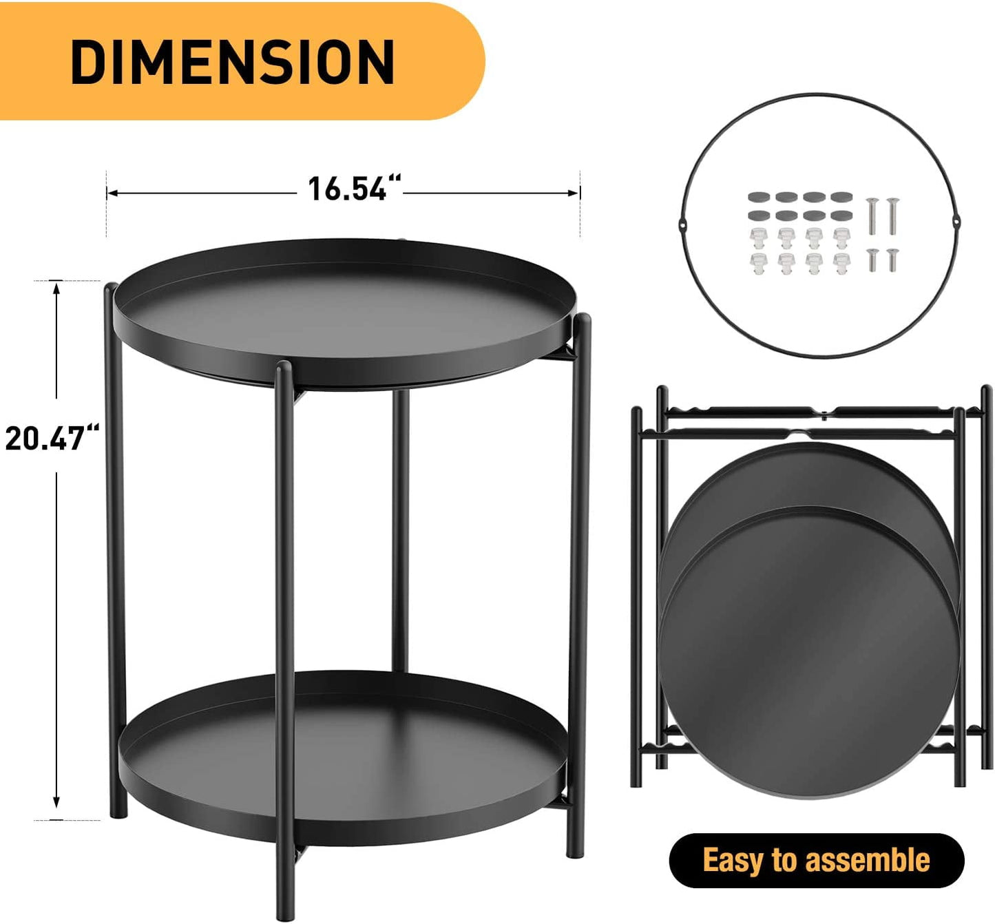 Yesker Side Table, End Table Metal Small Table Indoor Outdoor & Snack Bedside Table Sofa Side Snack Table Accent Coffee Table Living Room Bedroom Balcony 2 Layer