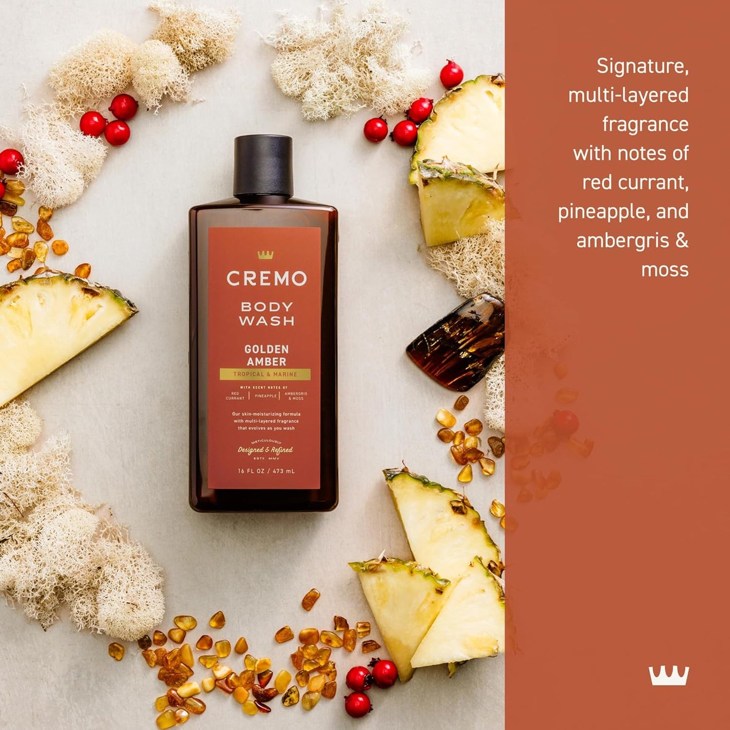 Cremo Golden Amber Body Wash | Rich Lather | For Men | 16 Fl Oz