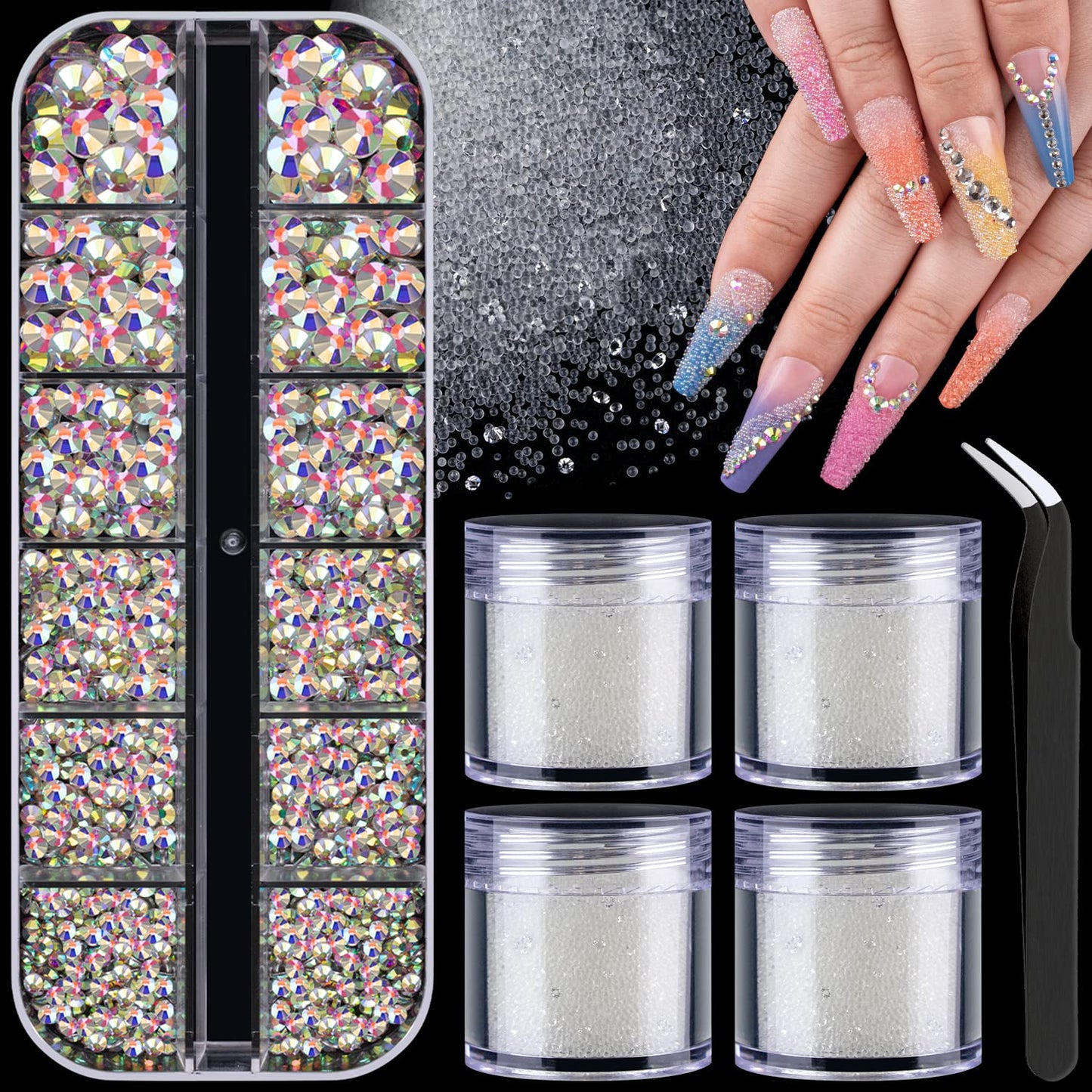 1.5-6Mm Round Ab Nail Rhinestones Crystals For Nail Art Manicure And Clear Pixie Caviar Beads, Sugar Tiny Dust Glass Iridescent